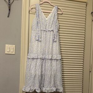 Elegant Floral Midi Dress - White and Yellow